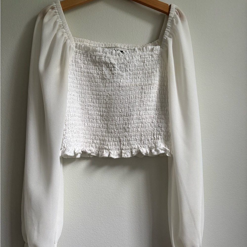 Katie J NYC White Smocked Blouse